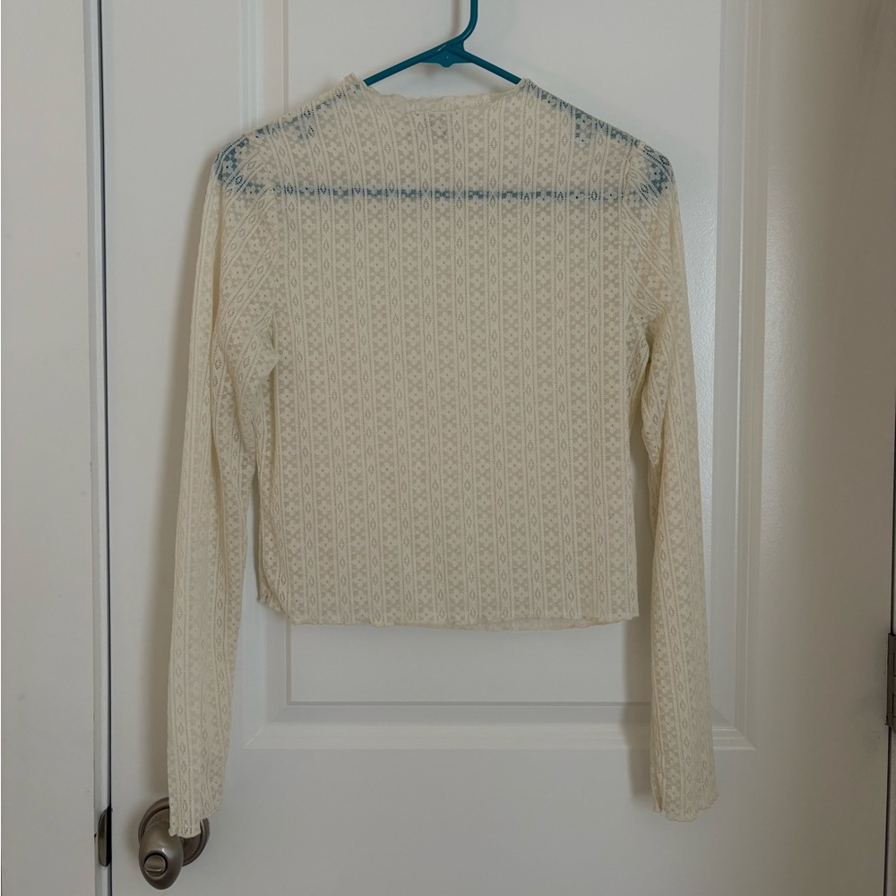 CREAM SHEER KNIT CROCHET TOP | SZ LARGE
